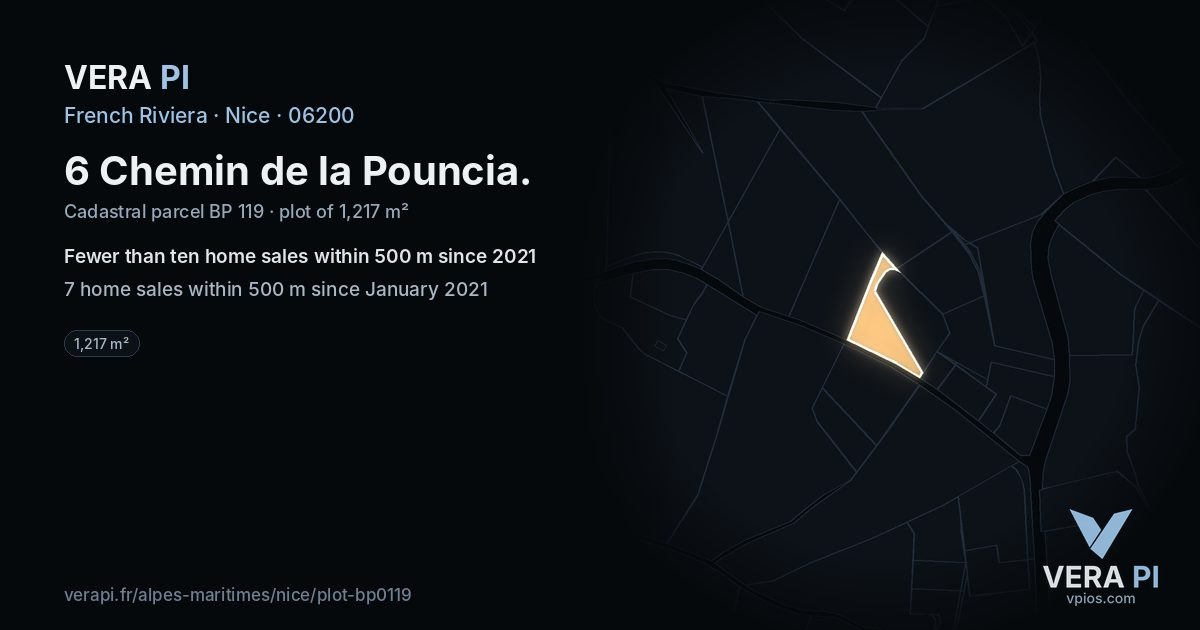 6 Chemin de la Pouncia, Nice at night – the plot lit, the parcels around coloured by the prices near them