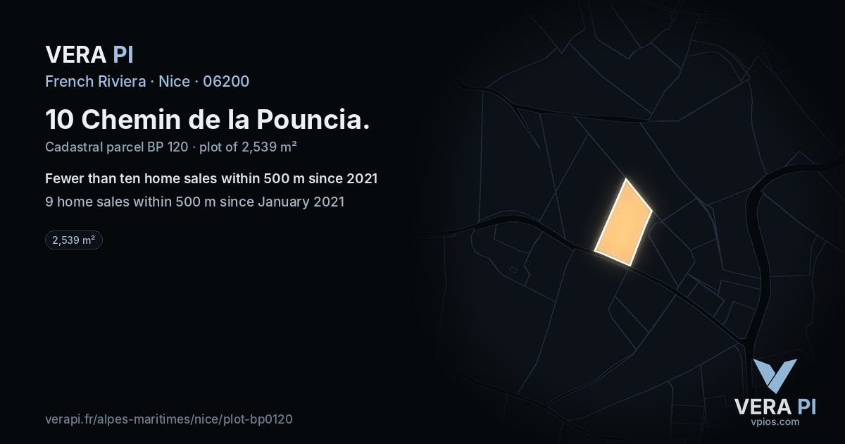 10 Chemin de la Pouncia, Nice at night – the plot lit, the parcels around coloured by the prices near them