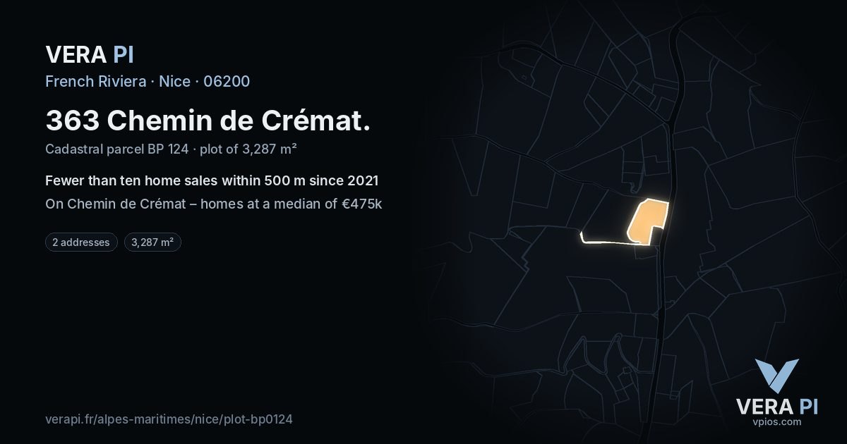 363 Chemin de Crémat, Nice at night – the plot lit, the parcels around coloured by the prices near them