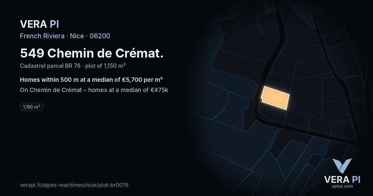 549 Chemin de Crémat, Nice at night – the plot lit, the parcels around coloured by the prices near them