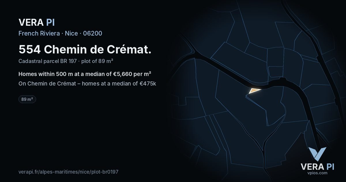 554 Chemin de Crémat, Nice at night – the plot lit, the parcels around coloured by the prices near them