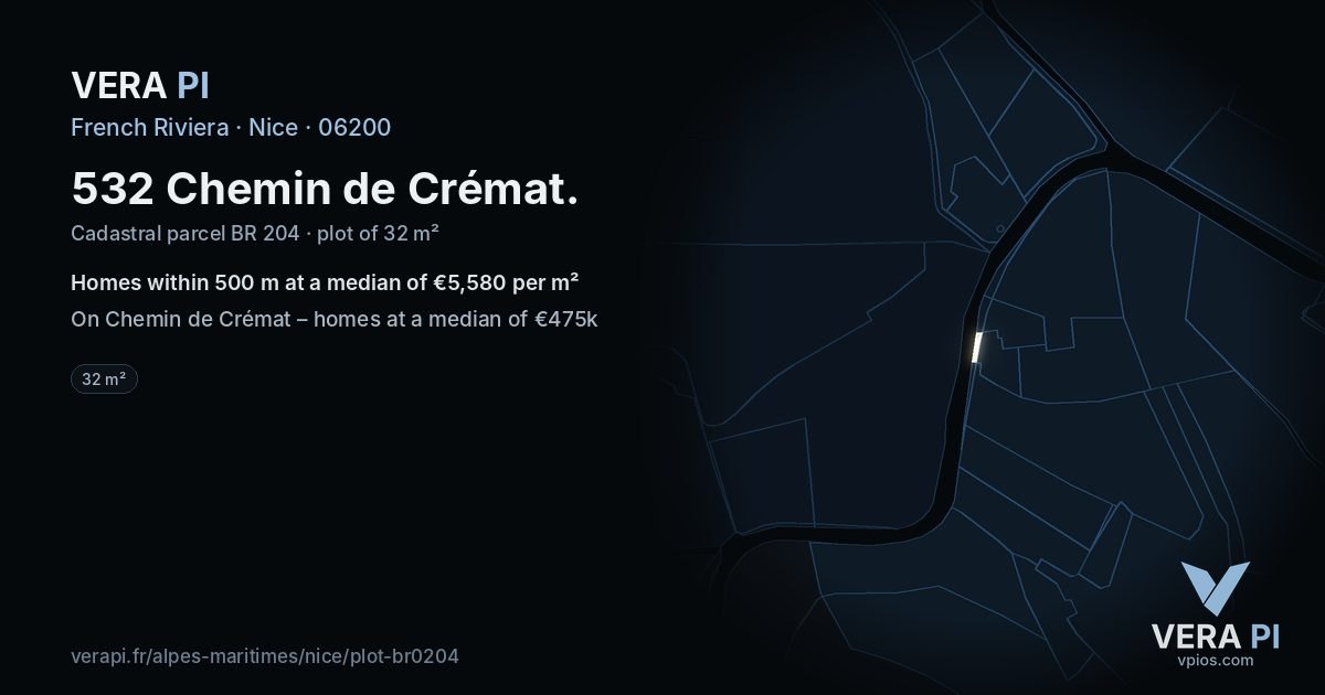 532 Chemin de Crémat, Nice at night – the plot lit, the parcels around coloured by the prices near them