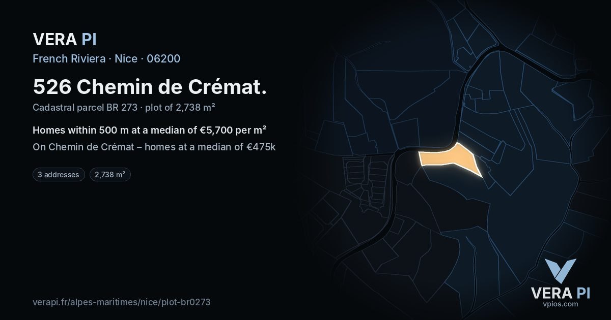 526 Chemin de Crémat, Nice at night – the plot lit, the parcels around coloured by the prices near them