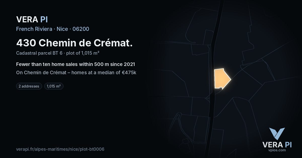 430 Chemin de Crémat, Nice at night – the plot lit, the parcels around coloured by the prices near them