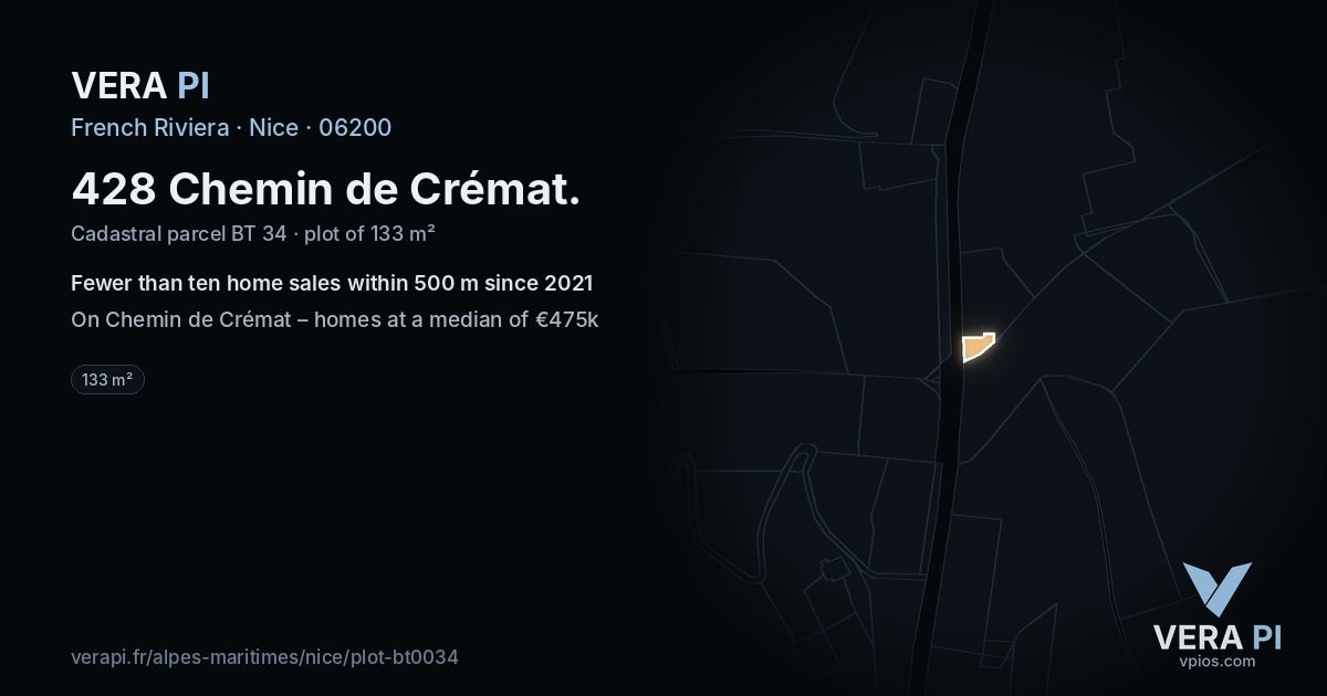 428 Chemin de Crémat, Nice at night – the plot lit, the parcels around coloured by the prices near them