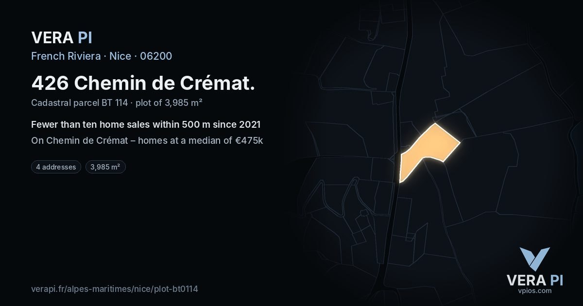 426 Chemin de Crémat, Nice at night – the plot lit, the parcels around coloured by the prices near them
