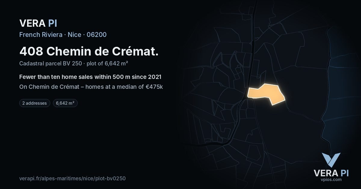 408 Chemin de Crémat, Nice at night – the plot lit, the parcels around coloured by the prices near them