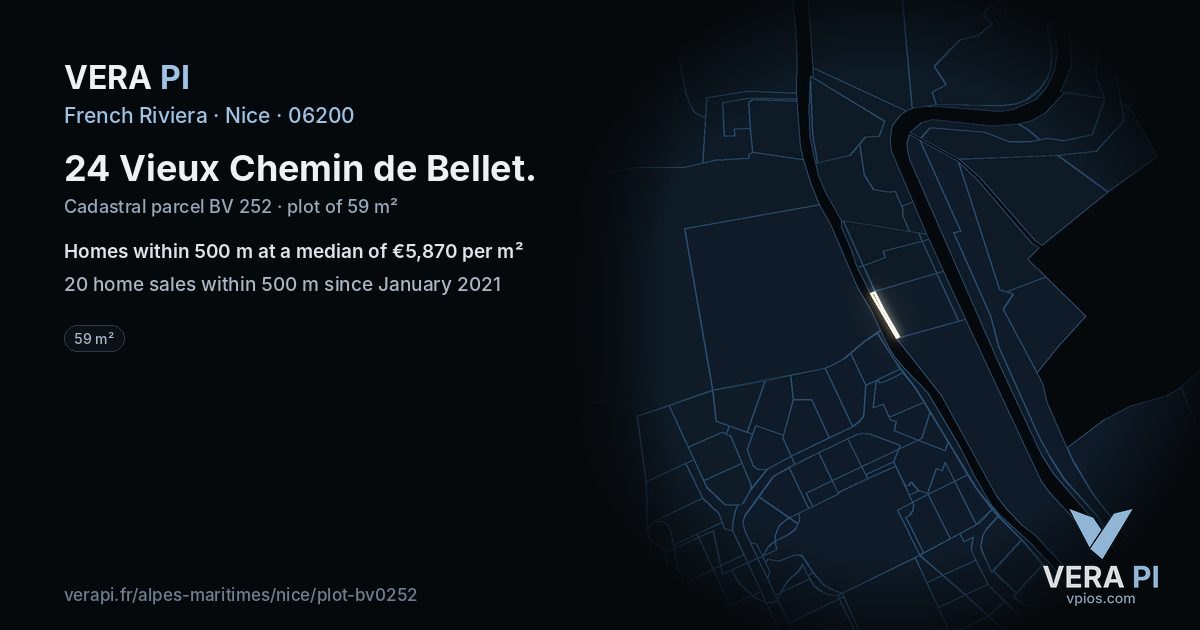 24 Vieux Chemin de Bellet, Nice at night – the plot lit, the parcels around coloured by the prices near them