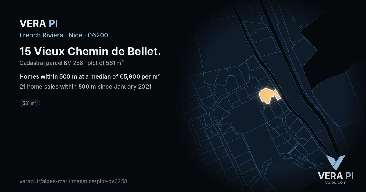 15 Vieux Chemin de Bellet, Nice at night – the plot lit, the parcels around coloured by the prices near them