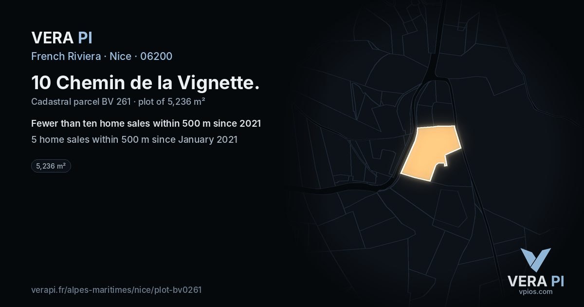 10 Chemin de la Vignette, Nice at night – the plot lit, the parcels around coloured by the prices near them