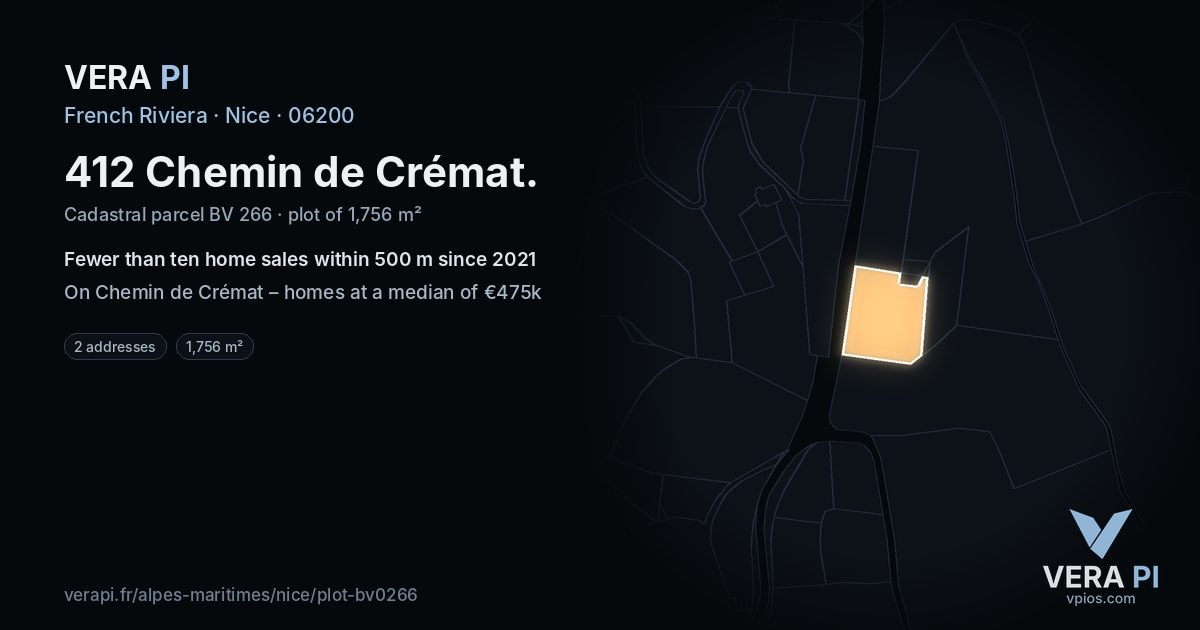 412 Chemin de Crémat, Nice at night – the plot lit, the parcels around coloured by the prices near them