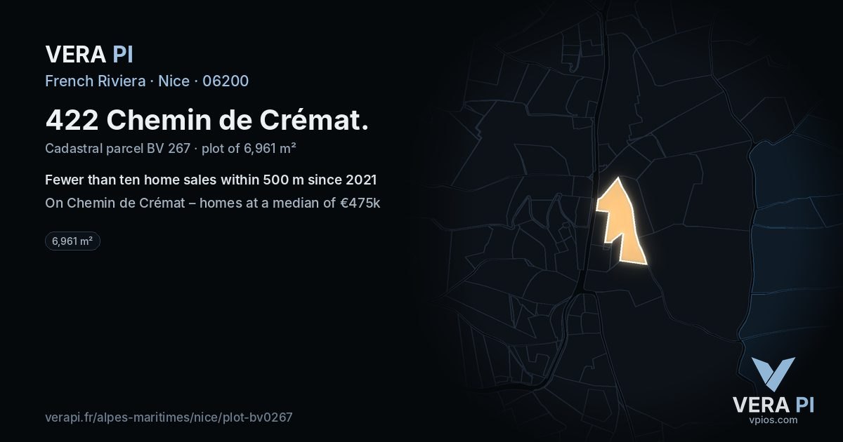 422 Chemin de Crémat, Nice at night – the plot lit, the parcels around coloured by the prices near them