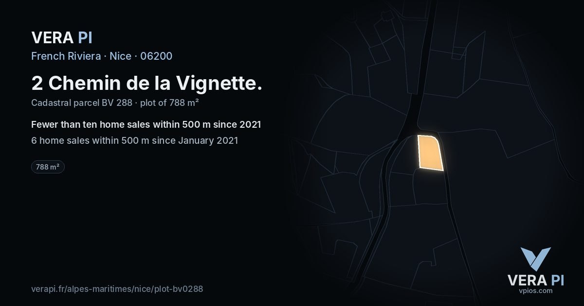 2 Chemin de la Vignette, Nice at night – the plot lit, the parcels around coloured by the prices near them