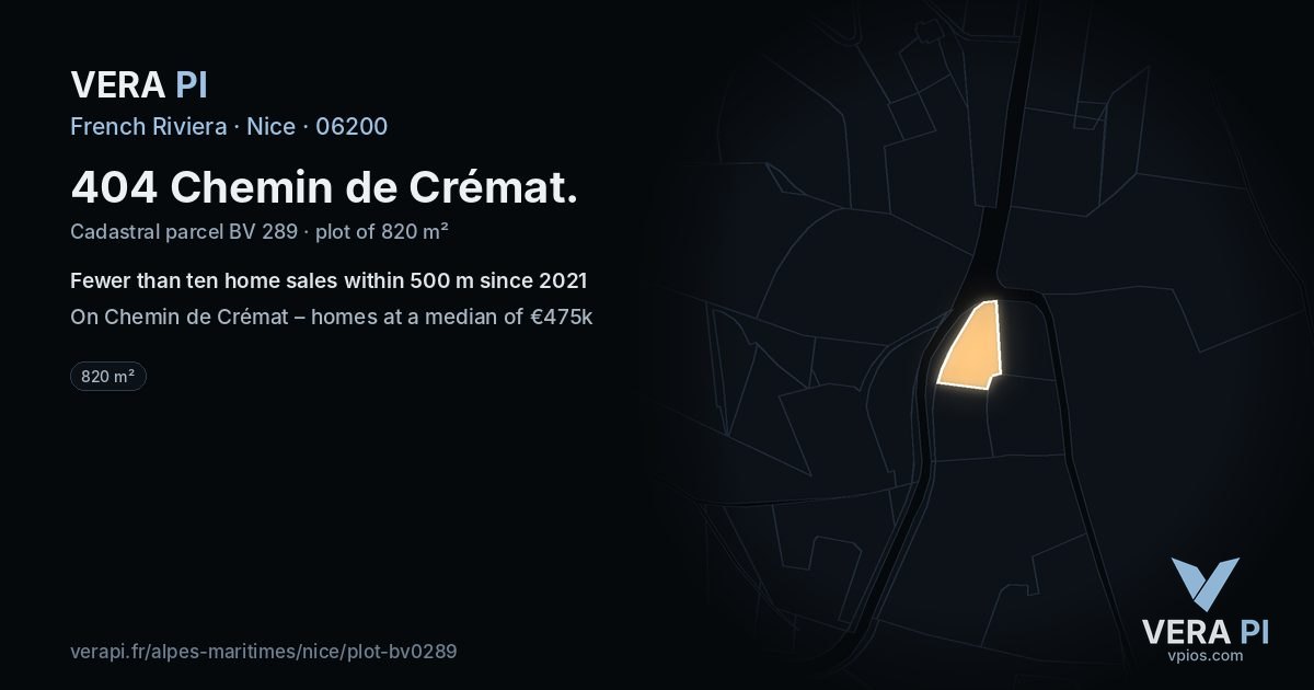 404 Chemin de Crémat, Nice at night – the plot lit, the parcels around coloured by the prices near them
