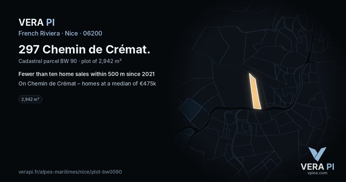 297 Chemin de Crémat, Nice at night – the plot lit, the parcels around coloured by the prices near them