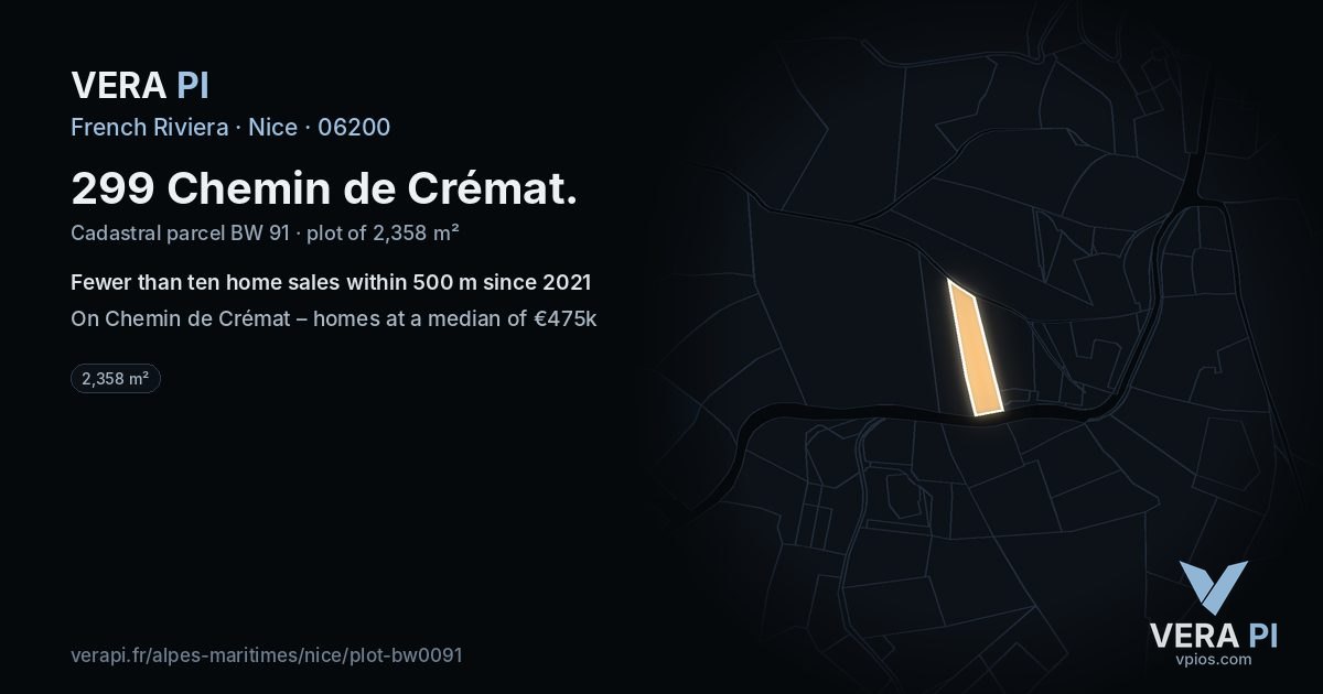 299 Chemin de Crémat, Nice at night – the plot lit, the parcels around coloured by the prices near them