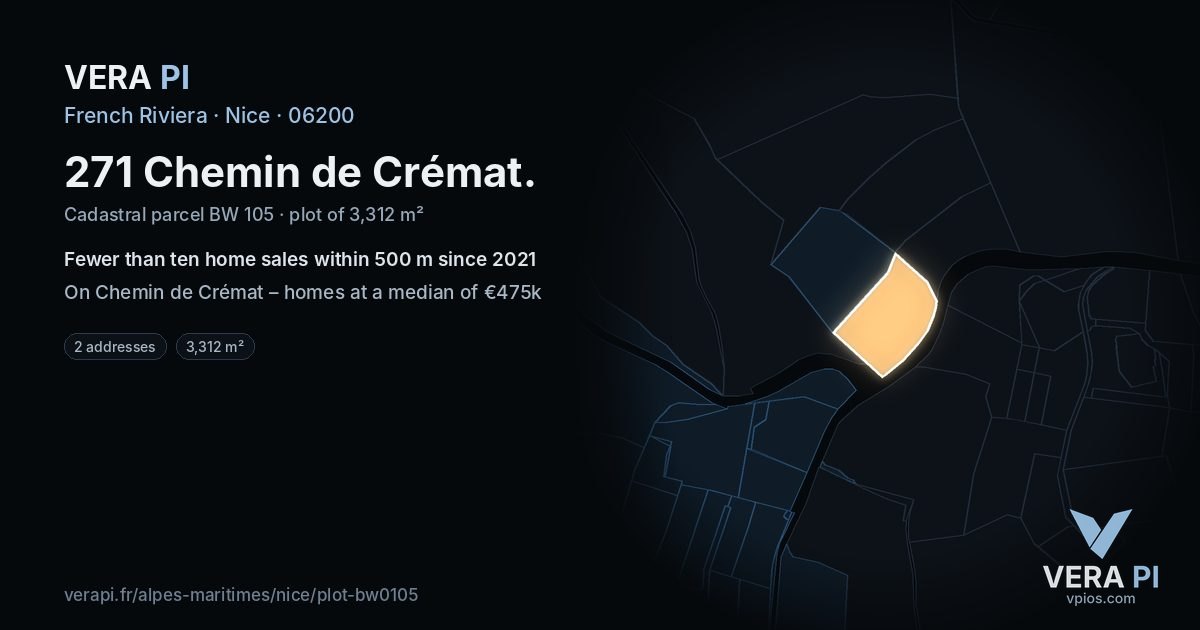 271 Chemin de Crémat, Nice at night – the plot lit, the parcels around coloured by the prices near them
