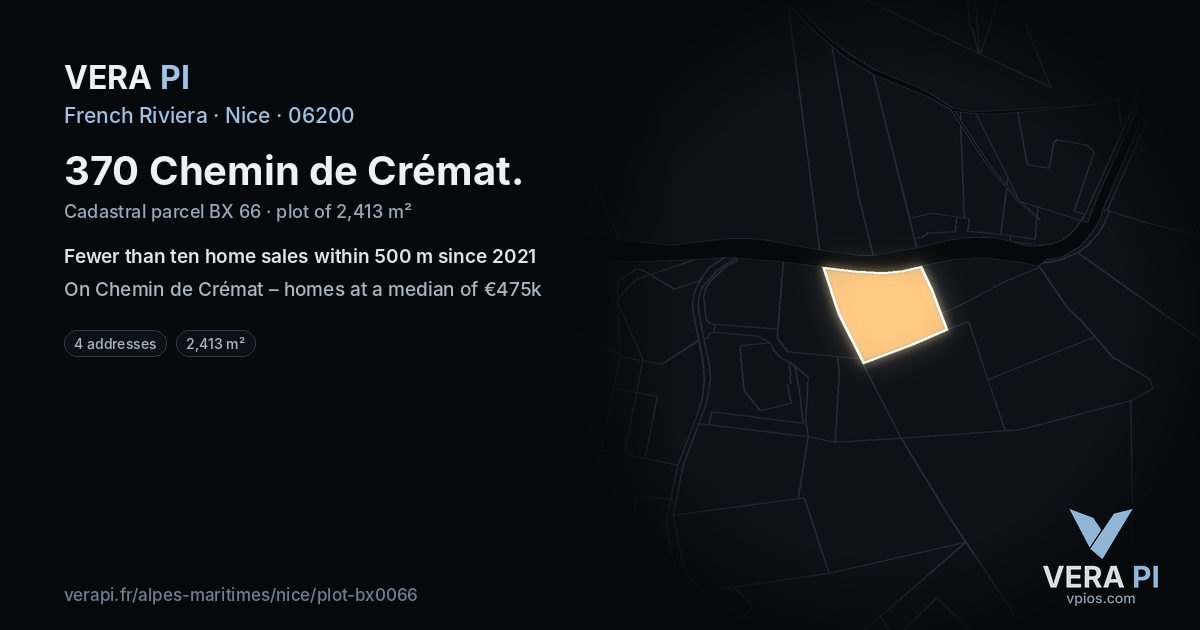 370 Chemin de Crémat, Nice at night – the plot lit, the parcels around coloured by the prices near them