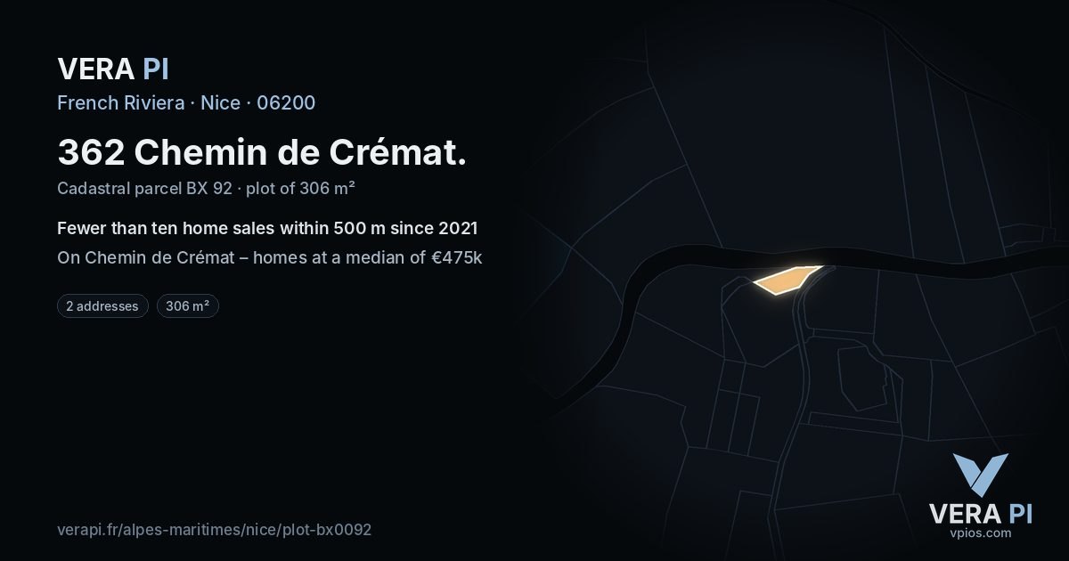362 Chemin de Crémat, Nice at night – the plot lit, the parcels around coloured by the prices near them