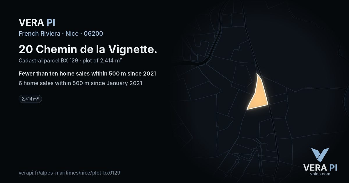 20 Chemin de la Vignette, Nice at night – the plot lit, the parcels around coloured by the prices near them