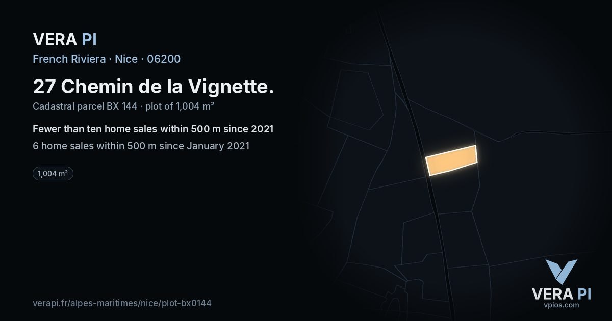 27 Chemin de la Vignette, Nice at night – the plot lit, the parcels around coloured by the prices near them