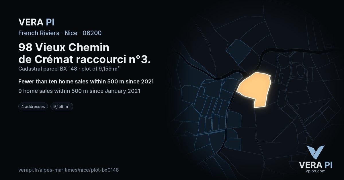 98 Vieux Chemin de Crémat raccourci n°3, Nice at night – the plot lit, the parcels around coloured by the prices near them