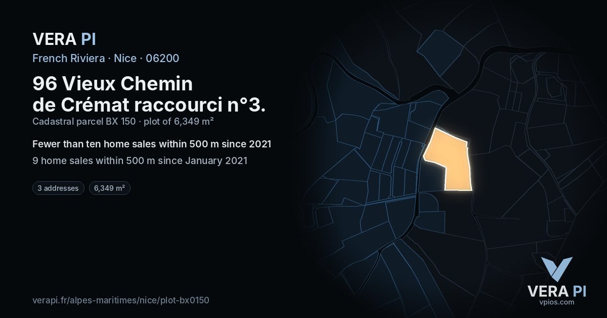 96 Vieux Chemin de Crémat raccourci n°3, Nice at night – the plot lit, the parcels around coloured by the prices near them