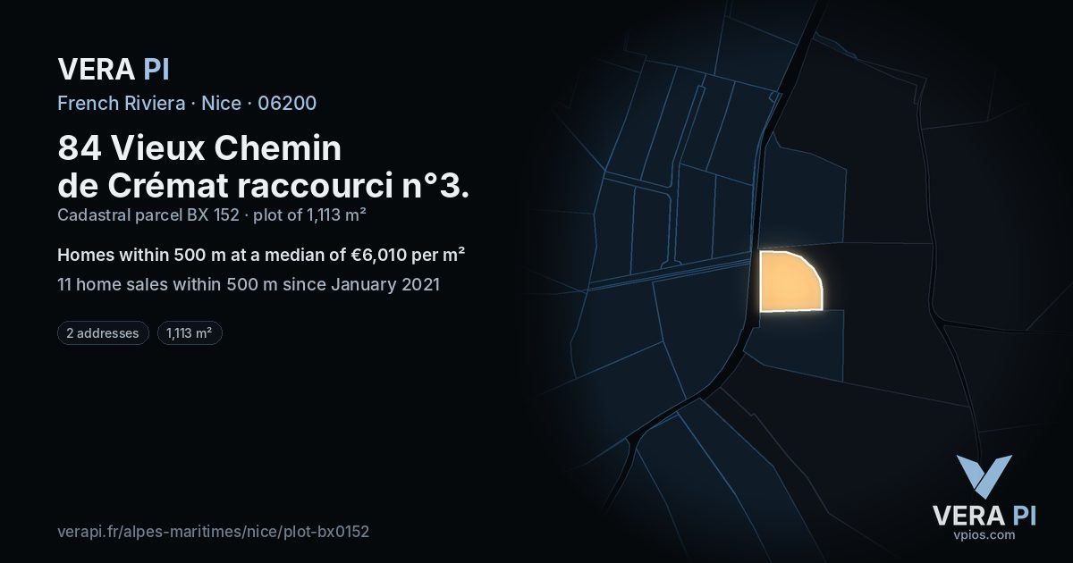 84 Vieux Chemin de Crémat raccourci n°3, Nice at night – the plot lit, the parcels around coloured by the prices near them