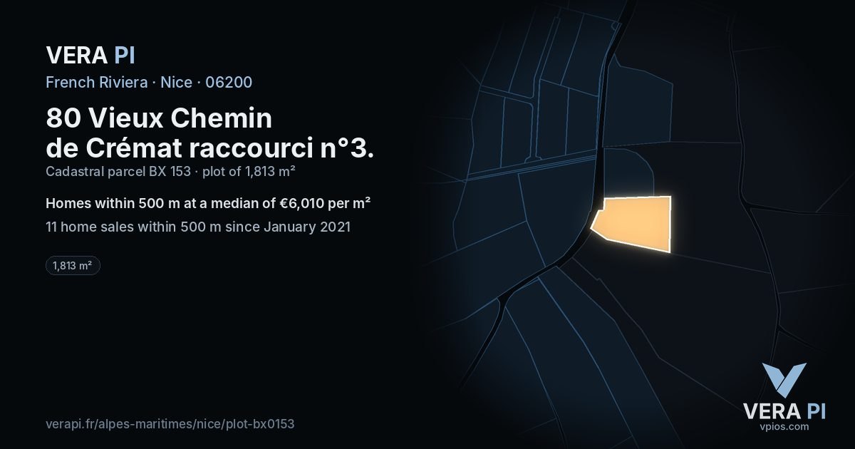 80 Vieux Chemin de Crémat raccourci n°3, Nice at night – the plot lit, the parcels around coloured by the prices near them