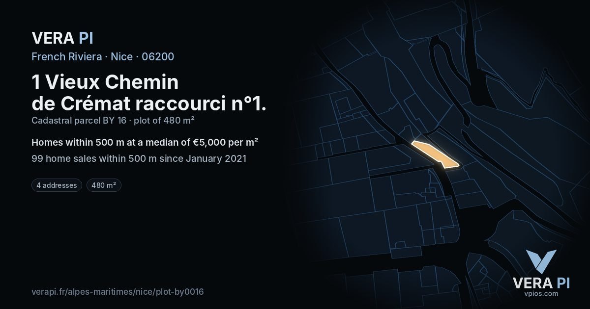 1 Vieux Chemin de Crémat raccourci n°1, Nice at night – the plot lit, the parcels around coloured by the prices near them