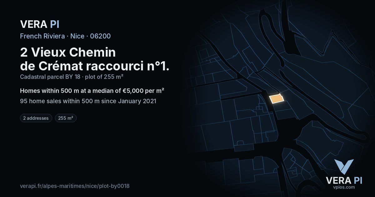 2 Vieux Chemin de Crémat raccourci n°1, Nice at night – the plot lit, the parcels around coloured by the prices near them
