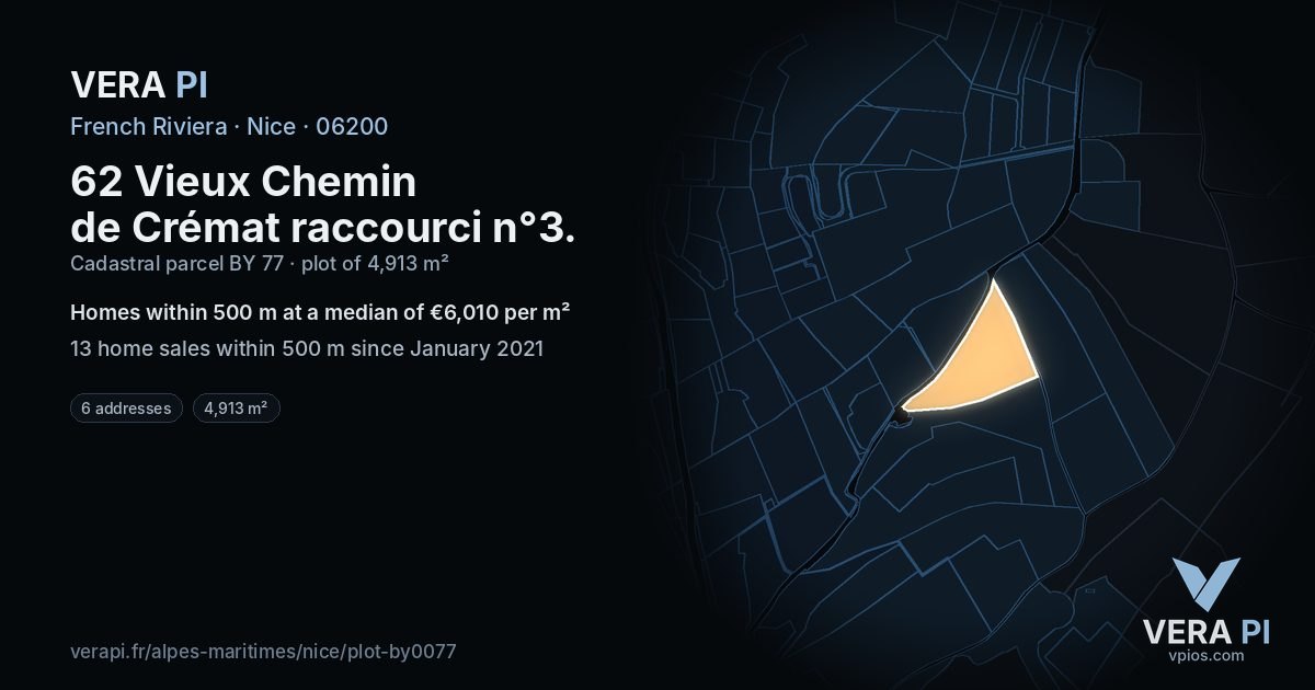 62 Vieux Chemin de Crémat raccourci n°3, Nice at night – the plot lit, the parcels around coloured by the prices near them