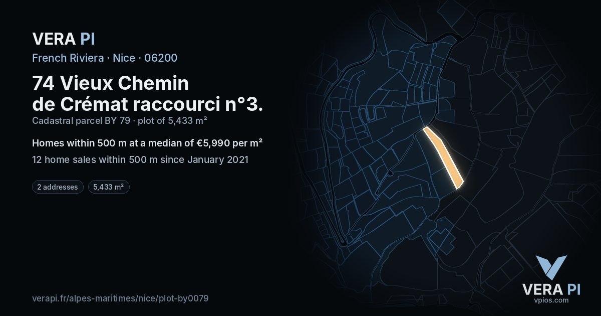 74 Vieux Chemin de Crémat raccourci n°3, Nice at night – the plot lit, the parcels around coloured by the prices near them