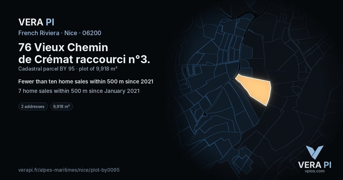 76 Vieux Chemin de Crémat raccourci n°3, Nice at night – the plot lit, the parcels around coloured by the prices near them