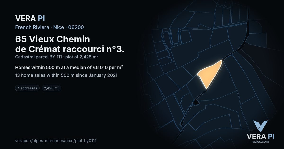 65 Vieux Chemin de Crémat raccourci n°3, Nice at night – the plot lit, the parcels around coloured by the prices near them