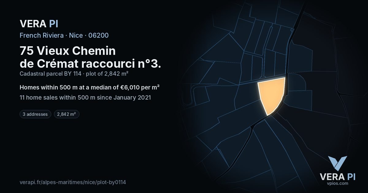 75 Vieux Chemin de Crémat raccourci n°3, Nice at night – the plot lit, the parcels around coloured by the prices near them