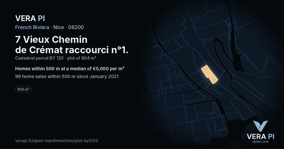 7 Vieux Chemin de Crémat raccourci n°1, Nice at night – the plot lit, the parcels around coloured by the prices near them