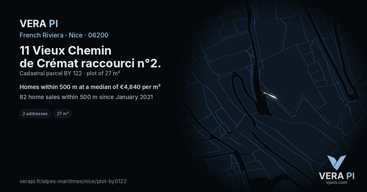 11 Vieux Chemin de Crémat raccourci n°2, Nice at night – the plot lit, the parcels around coloured by the prices near them