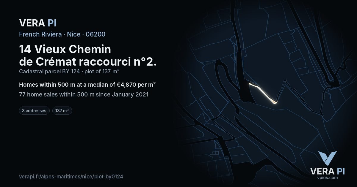 14 Vieux Chemin de Crémat raccourci n°2, Nice at night – the plot lit, the parcels around coloured by the prices near them