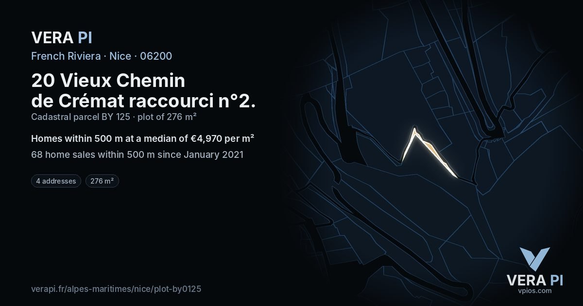 20 Vieux Chemin de Crémat raccourci n°2, Nice at night – the plot lit, the parcels around coloured by the prices near them