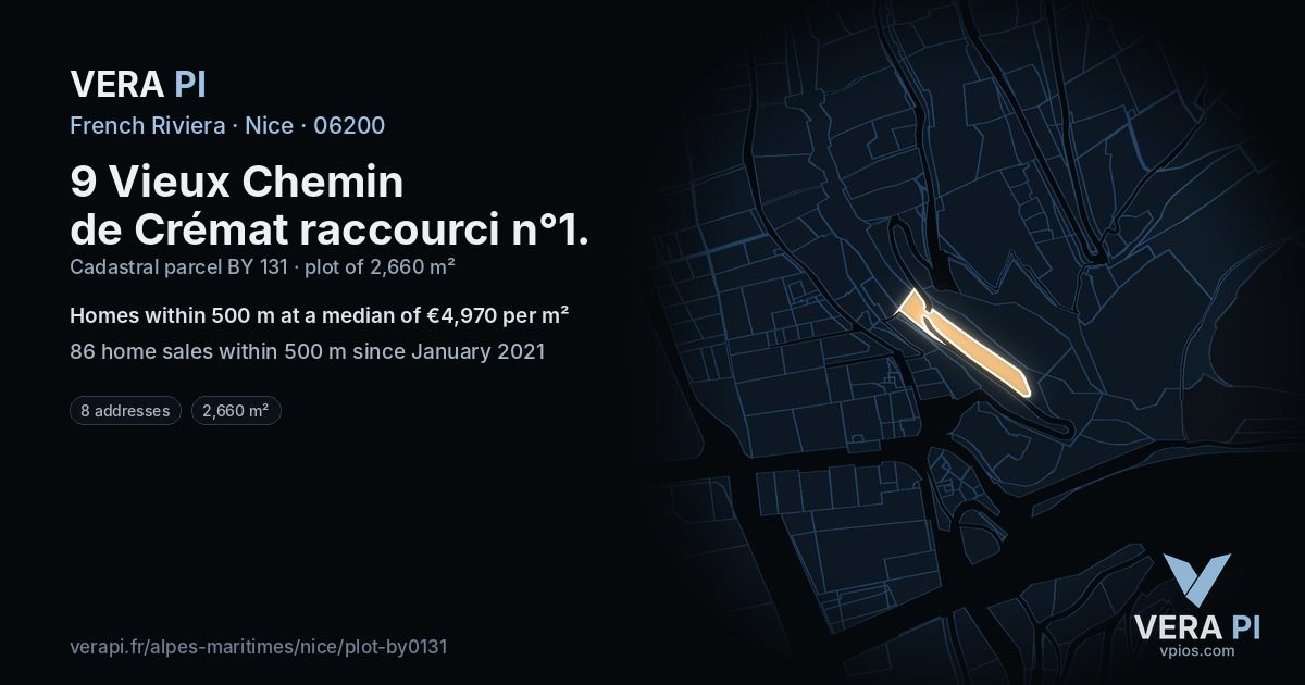 9 Vieux Chemin de Crémat raccourci n°1, Nice at night – the plot lit, the parcels around coloured by the prices near them