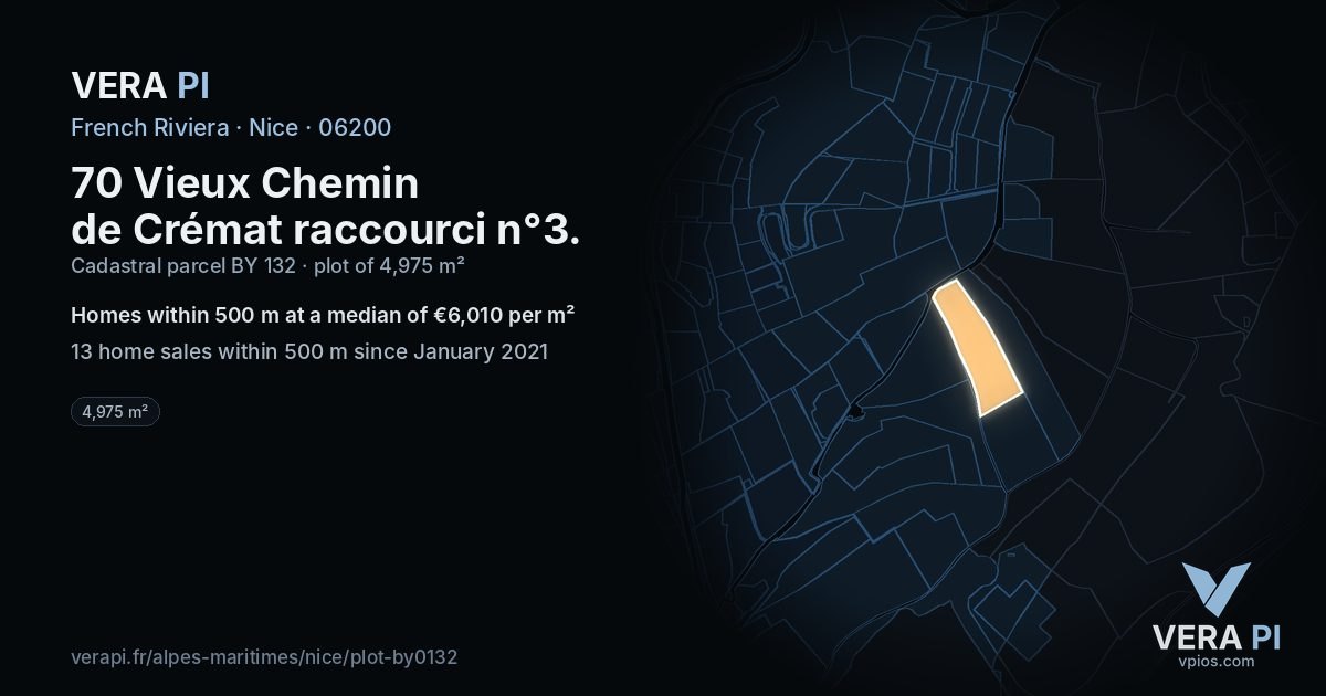 70 Vieux Chemin de Crémat raccourci n°3, Nice at night – the plot lit, the parcels around coloured by the prices near them
