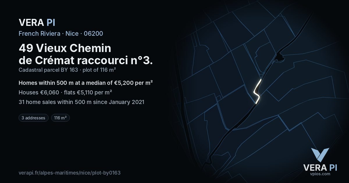 49 Vieux Chemin de Crémat raccourci n°3, Nice at night – the plot lit, the parcels around coloured by the prices near them