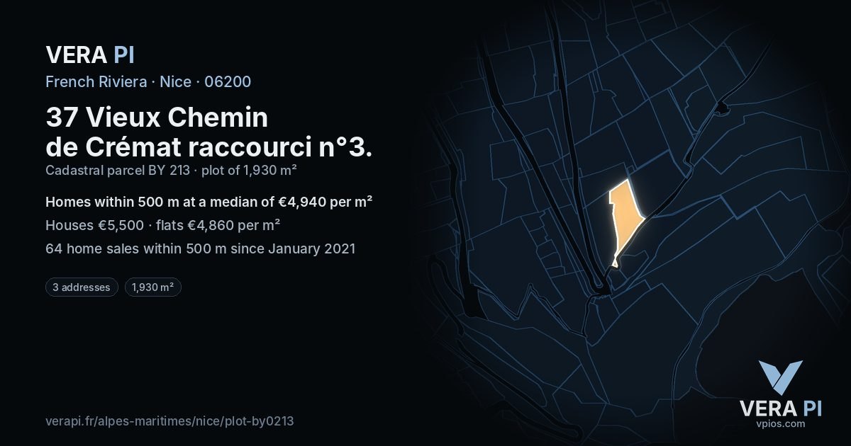 37 Vieux Chemin de Crémat raccourci n°3, Nice at night – the plot lit, the parcels around coloured by the prices near them