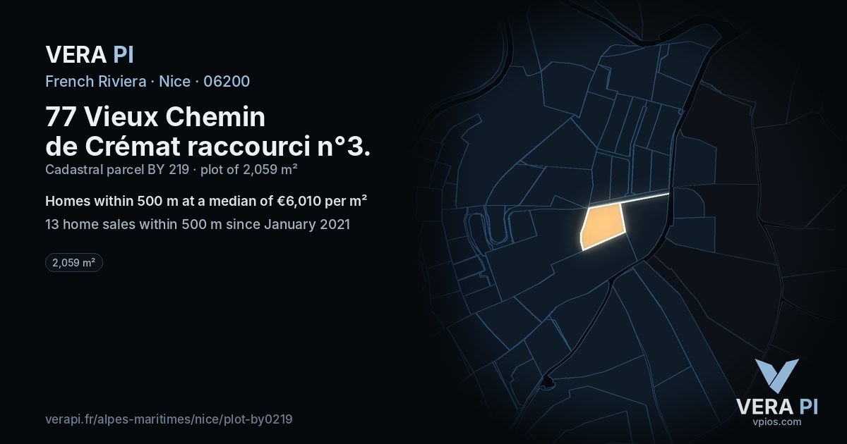 77 Vieux Chemin de Crémat raccourci n°3, Nice at night – the plot lit, the parcels around coloured by the prices near them