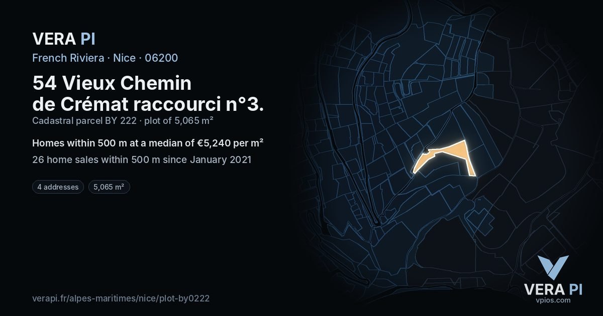 54 Vieux Chemin de Crémat raccourci n°3, Nice at night – the plot lit, the parcels around coloured by the prices near them