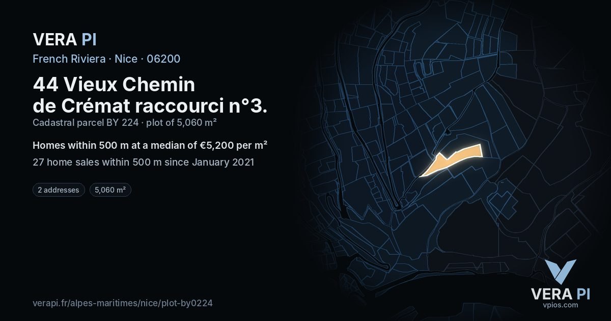 44 Vieux Chemin de Crémat raccourci n°3, Nice at night – the plot lit, the parcels around coloured by the prices near them