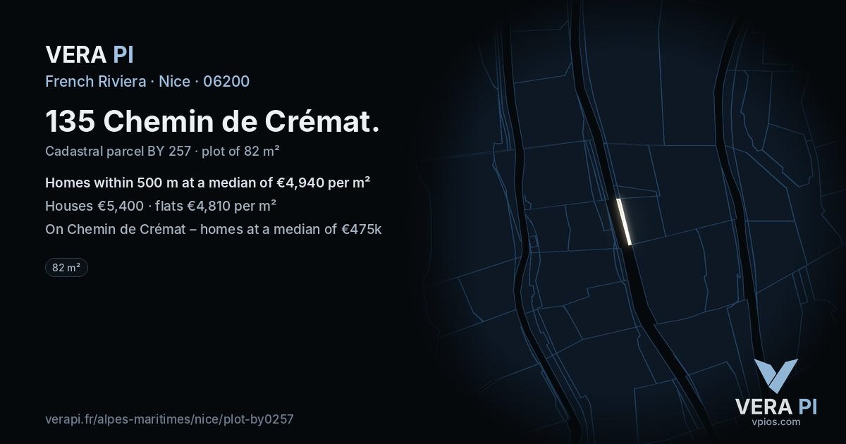 135 Chemin de Crémat, Nice at night – the plot lit, the parcels around coloured by the prices near them