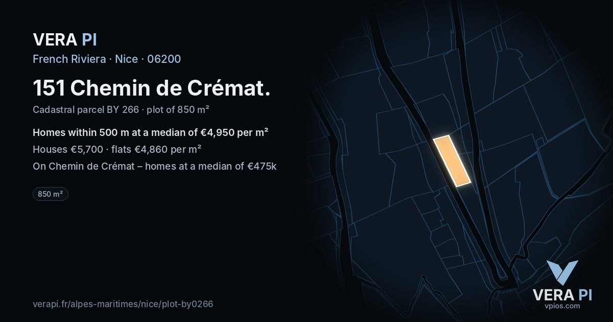 151 Chemin de Crémat, Nice at night – the plot lit, the parcels around coloured by the prices near them