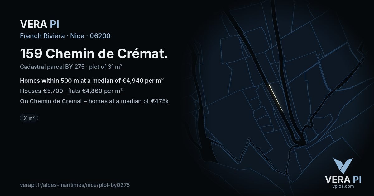 159 Chemin de Crémat, Nice at night – the plot lit, the parcels around coloured by the prices near them